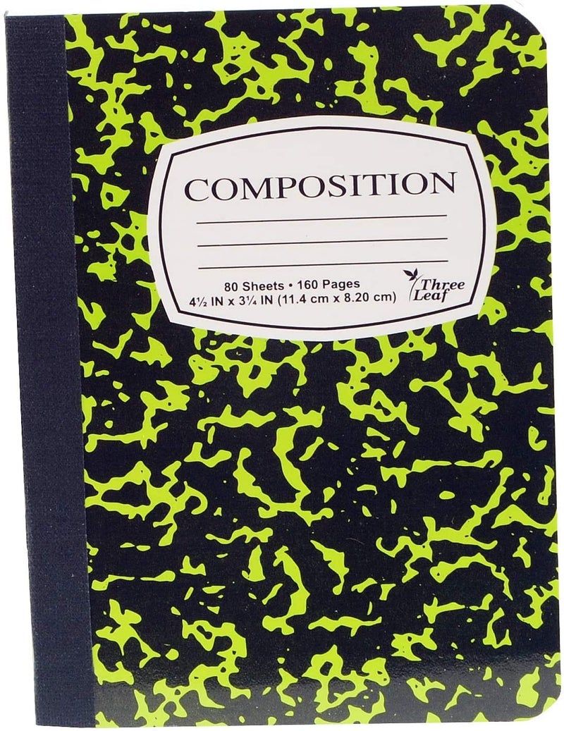 ThreeLeaf 4-Pack Mini Marble Composition Notebooks, 4-1/2" x 3-1/4", College Ruled, 80 Sheet (160 Pages) - Colors: Red, Green, Yellow, Blue, Black. (4-Pack, Random Colors) - Image 5
