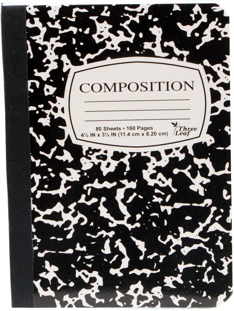 ThreeLeaf 4-Pack Mini Marble Composition Notebooks, 4-1/2" x 3-1/4", College Ruled, 80 Sheet (160 Pages) - Colors: Red, Green, Yellow, Blue, Black. (4-Pack, Random Colors) - Image 3