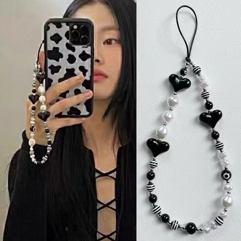 Mobile phone lanyard women''s short creative Devil''s Eye black striped bead chain mobile phone case chain accessories bag accessories - Image 2