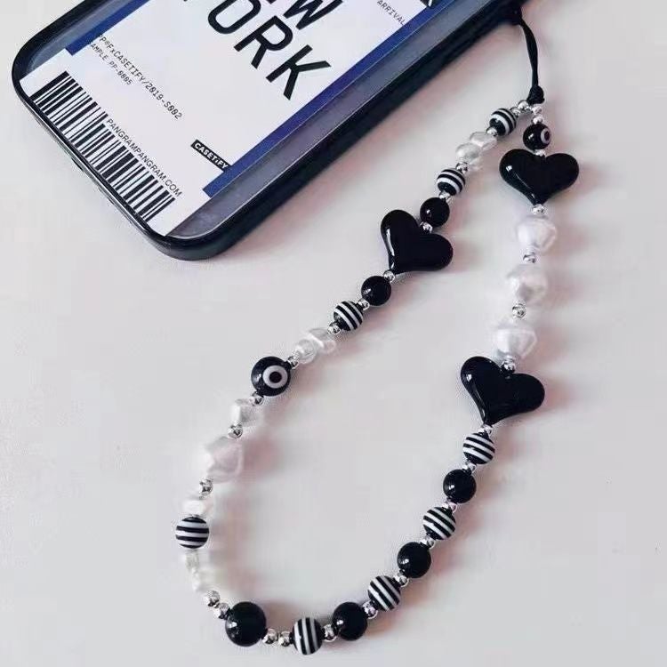 Mobile phone lanyard women''s short creative Devil''s Eye black striped bead chain mobile phone case chain accessories bag accessories - Image 4