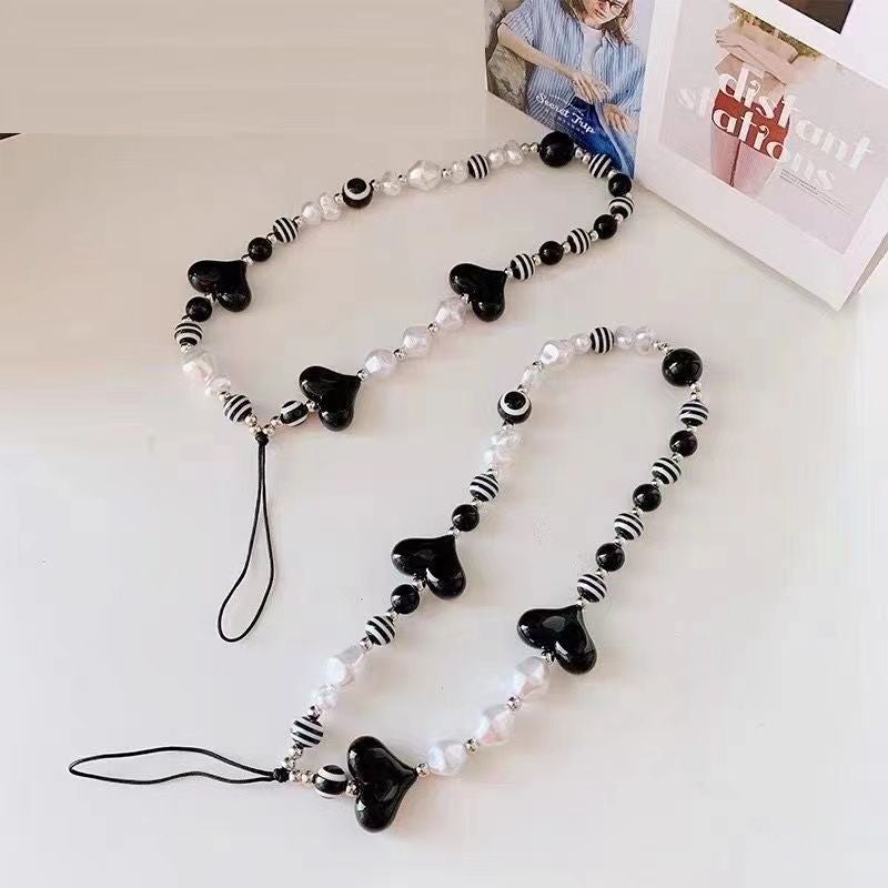 Mobile phone lanyard women''s short creative Devil''s Eye black striped bead chain mobile phone case chain accessories bag accessories - Image 5
