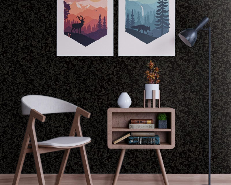 FLFK Peel and Stick Gothic Black Wallpaper 16in x 64in Vintage Floral Wall Paper for Bedroom Shelf Cabinet Countertops - Image 5