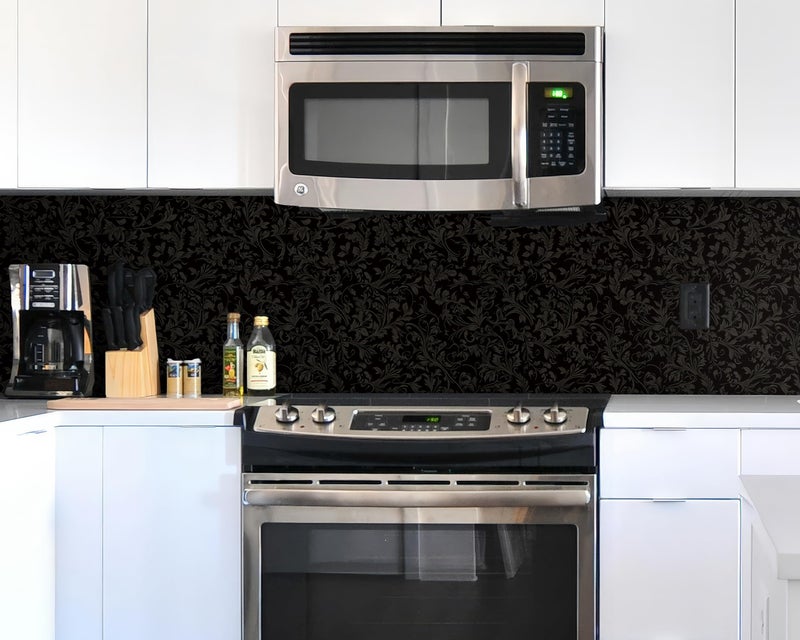 FLFK Peel and Stick Gothic Black Wallpaper 16in x 64in Vintage Floral Wall Paper for Bedroom Shelf Cabinet Countertops - Image 3
