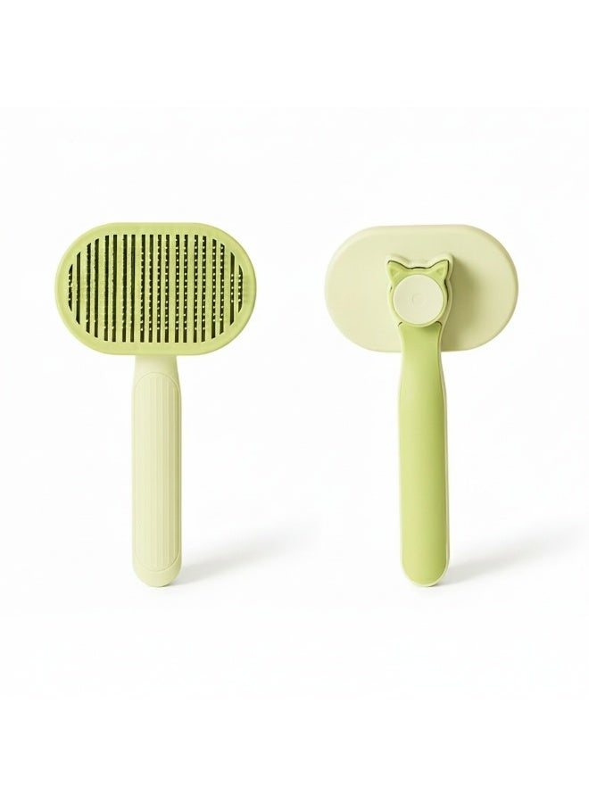 إيبت فرشاة لتنظيف شعر الحيوانات الأليفة للقطط والكلاب - فرشاة ذاتية التنظيف بنقرة واحدة لإزالة الشعر المتساقط وفك التشابك - أداة تدليك سهلة لإزالة الشعر للحيوانات الأليفة ذات الشعر القصير والطويل (أخضر) - Image 1