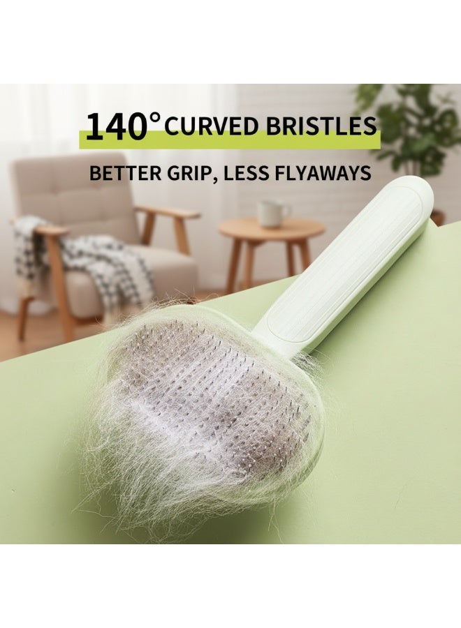 إيبت فرشاة لتنظيف شعر الحيوانات الأليفة للقطط والكلاب - فرشاة ذاتية التنظيف بنقرة واحدة لإزالة الشعر المتساقط وفك التشابك - أداة تدليك سهلة لإزالة الشعر للحيوانات الأليفة ذات الشعر القصير والطويل (أخضر) - Image 5