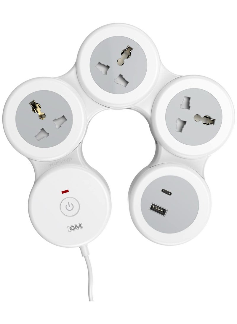 GM 4+1 G-Hoop Spike Guard with C & A Type USB-Master Switch,Indicator, Safety Shutter, 1.8 Mtr Wire with Overload Protection 3 International sockets & 2 USB Port 1 C Type 1 A Type 3.1A… - Image 1