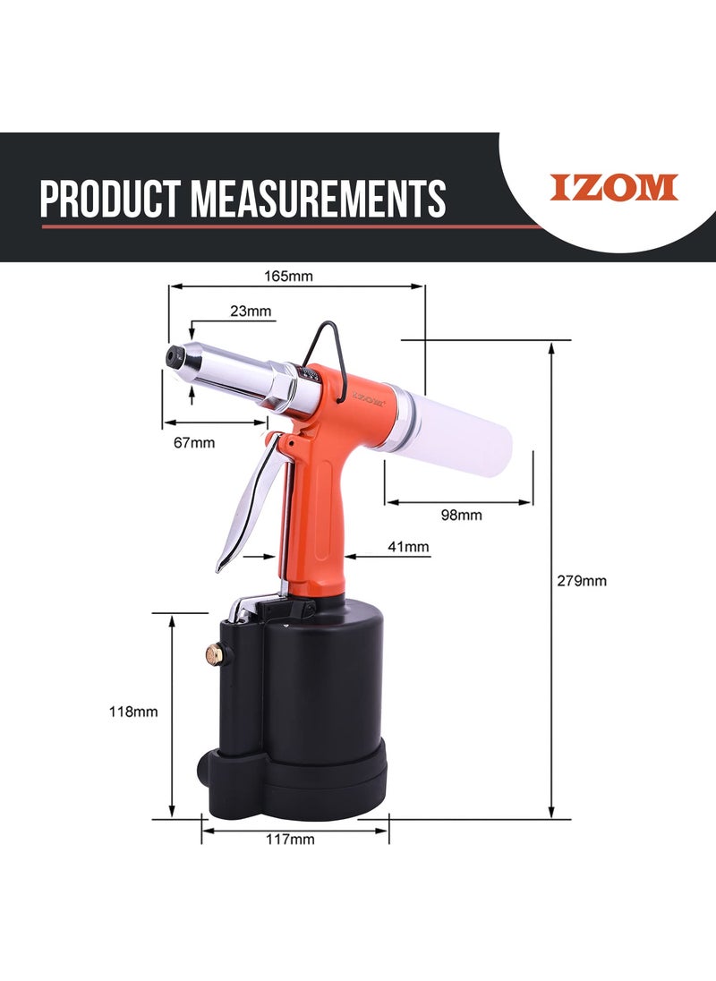 IZOM IZOM IZ6017 Pneumatic POP Rivitter 32mm 400mm 480mm 64mm 1400kgs Pull Force Heavy Duty Design with Front Exhaust Ideal for Assembly Line  - Image 2