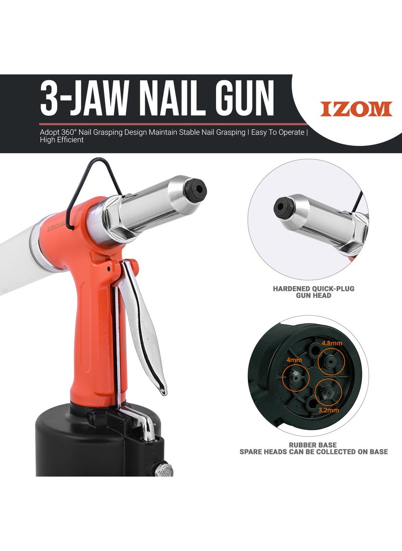 IZOM IZOM IZ6017 Pneumatic POP Rivitter 32mm 400mm 480mm 64mm 1400kgs Pull Force Heavy Duty Design with Front Exhaust Ideal for Assembly Line  - Image 4