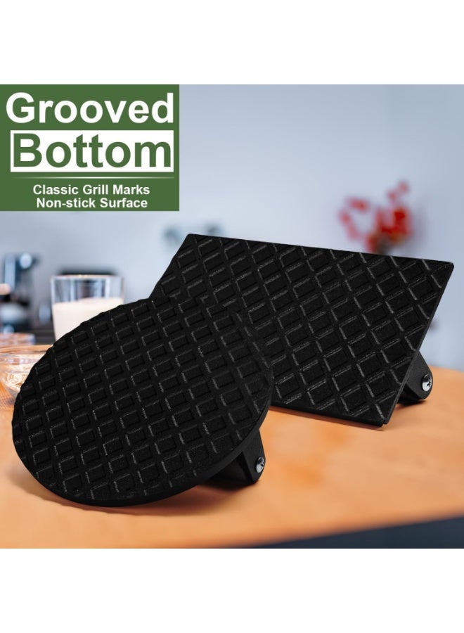 Cast Iron Burger Press, 7" Round & 8.2" x 4.3" Rectangle Smash Bacon Press – Heavy Duty Meat Weight with Wood Handle for Griddle, Sandwich, Nonstick Pan - Image 4