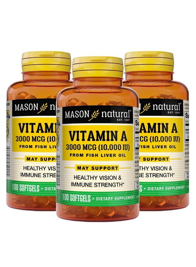 Mason Natural Vitamin A 3000 Mcg 10000 Iu From Fish Liver Oil Promotes Healthy Vision Supports A Healthy Immune System Essential Nutrient Softgels Yellow 100 Count Pack Of 3 - Image 2