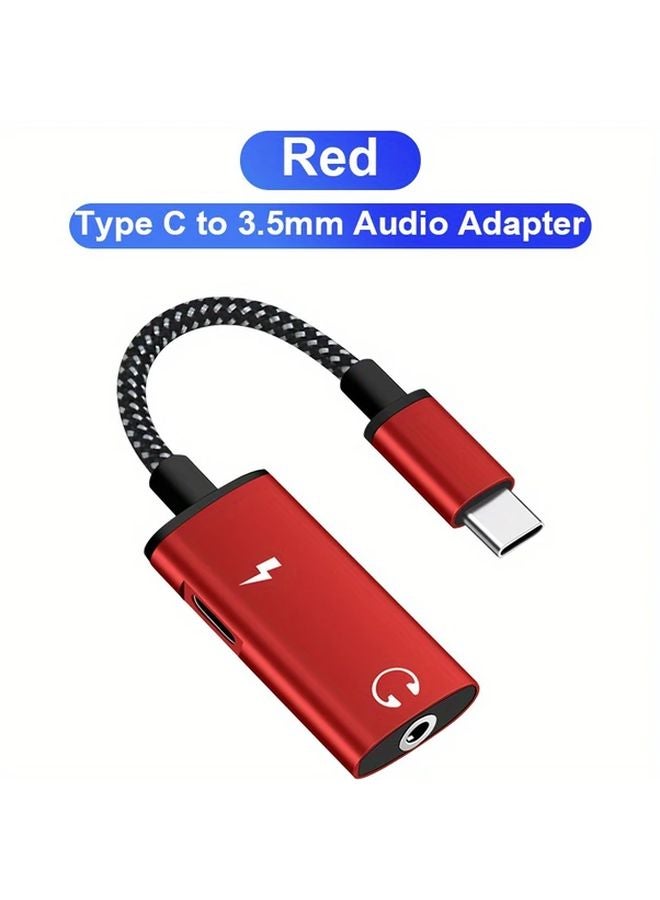 Red USB C OTG Splitter 2 in 1 Type C to 3 5mm Headphone Audio Adapter Fast Charge for Galaxy S23 Ultra S21 A54 iPhone 15 - Image 1