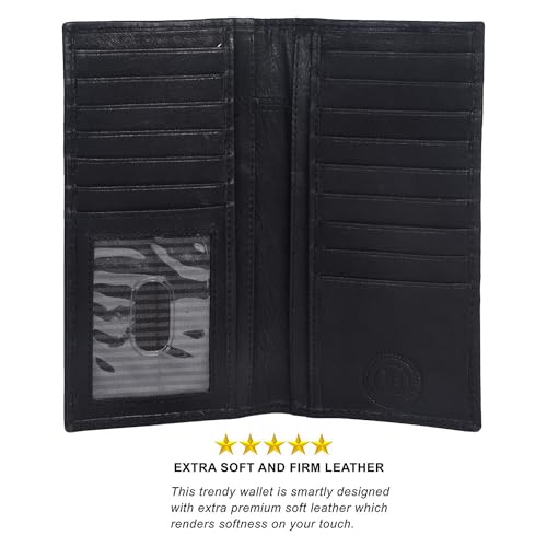 LB LEATHERBOSS Leatherboss Men's Genuine Leather Long Bifold Wallet | Card Holder Clutch with 6 Card Slots, ID Window, Cash & Checkbook Compartment (Black) - Image 3