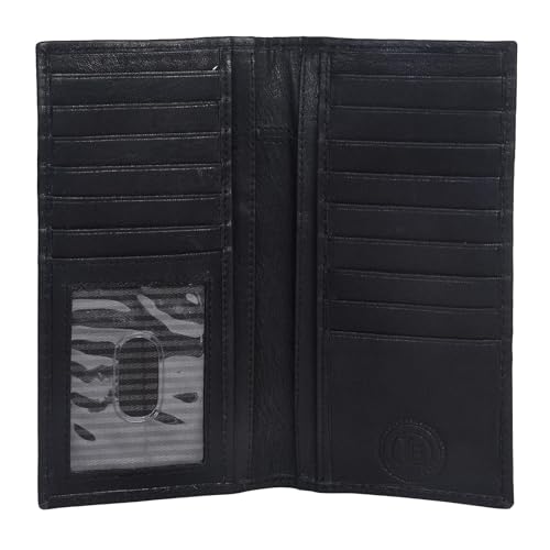LB LEATHERBOSS Leatherboss Men's Genuine Leather Long Bifold Wallet | Card Holder Clutch with 6 Card Slots, ID Window, Cash & Checkbook Compartment (Black) - Image 1