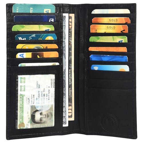 LB LEATHERBOSS Leatherboss Men's Genuine Leather Long Bifold Wallet | Card Holder Clutch with 6 Card Slots, ID Window, Cash & Checkbook Compartment (Black) - Image 2