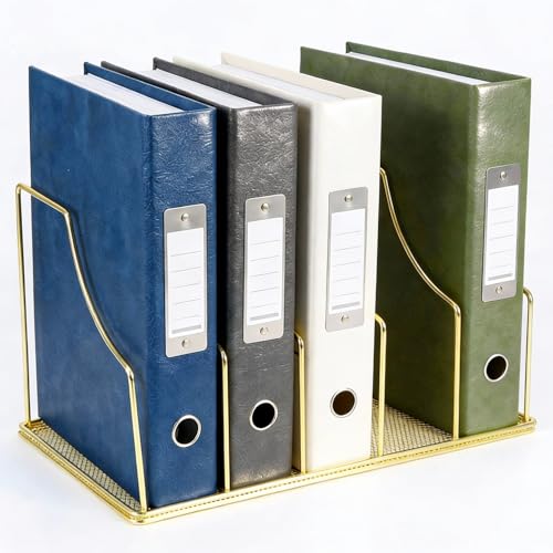 Simmer Stone Gold Binder Organizer for Desk 5 Slot Metal Wire Vertical File Sorter with Mesh Bottom Large Desktop Magazine Holder Rack for 2 Inch Binders Medical Coding Books Vinyl Records 121 - Image 1