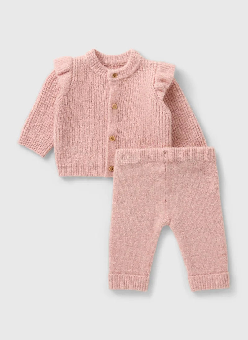 ماتلان Baby Pink Knitted Frill Cardigan & Legging Set