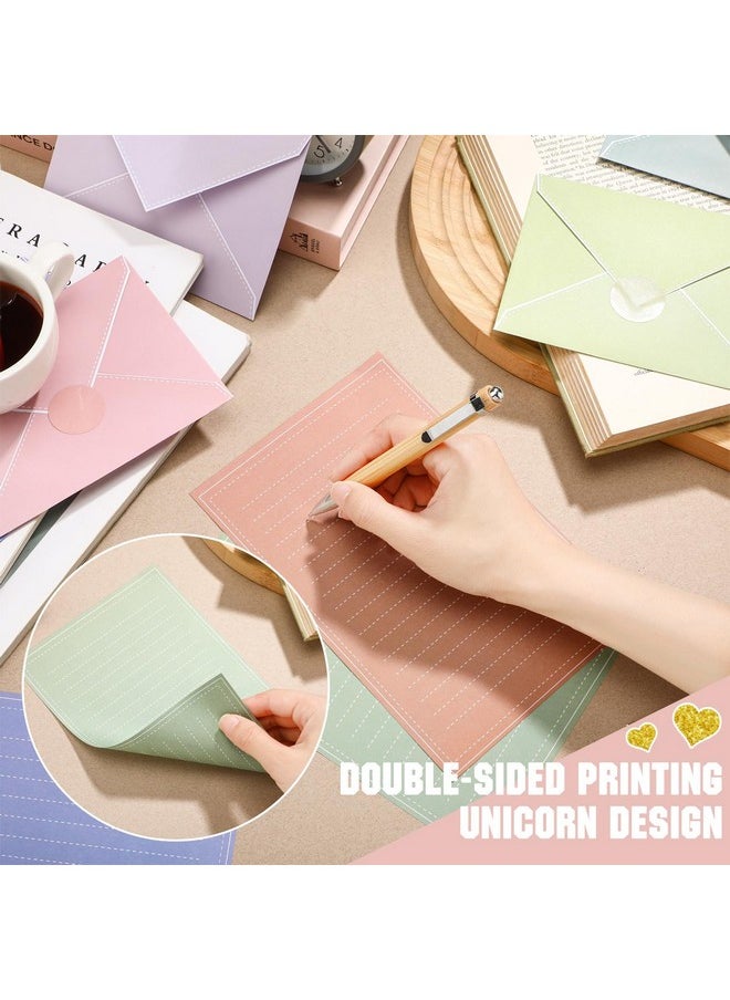 TaoBary TaoBary 160 Packs Stationery Paper Set (50 Double Sided Stationery Writing Papers 50 Matching Envelopes) 60 Round Dot Sticker, 10 Design (Morandi Color)  - Image 2