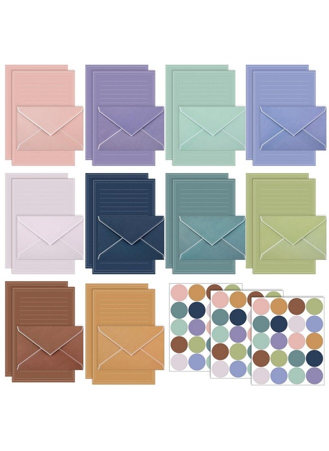 TaoBary TaoBary 160 Packs Stationery Paper Set (50 Double Sided Stationery Writing Papers 50 Matching Envelopes) 60 Round Dot Sticker, 10 Design (Morandi Color)  - Image 1