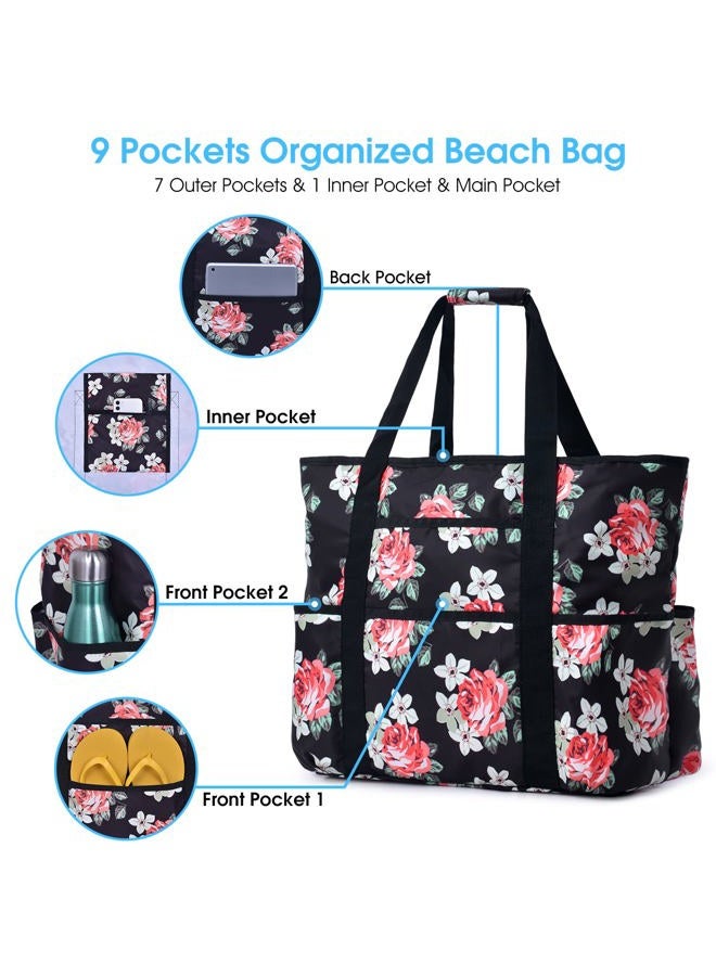 Becokan Beach Bags for Women Large Beach Tote Bag with Zipper Pockets Beach Bag Waterproof Sandproof Travel Nurse Tote Bag - Image 2