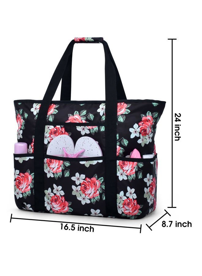 Becokan Beach Bags for Women Large Beach Tote Bag with Zipper Pockets Beach Bag Waterproof Sandproof Travel Nurse Tote Bag - Image 5