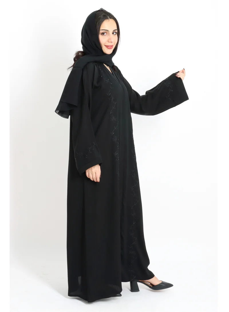 IKKXA Modern Floral Design Embroidery Abaya AIK5035
