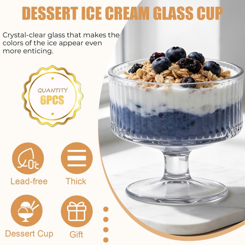 Dylvan Set of 6 Glass Dessert Bowls, 6.09oz Stylish Stemmed Bowls, Perfect for Fruit Salads, Puddings and Appetizers, Durable, Easy to Clean, Stackable Modern Design - Image 4