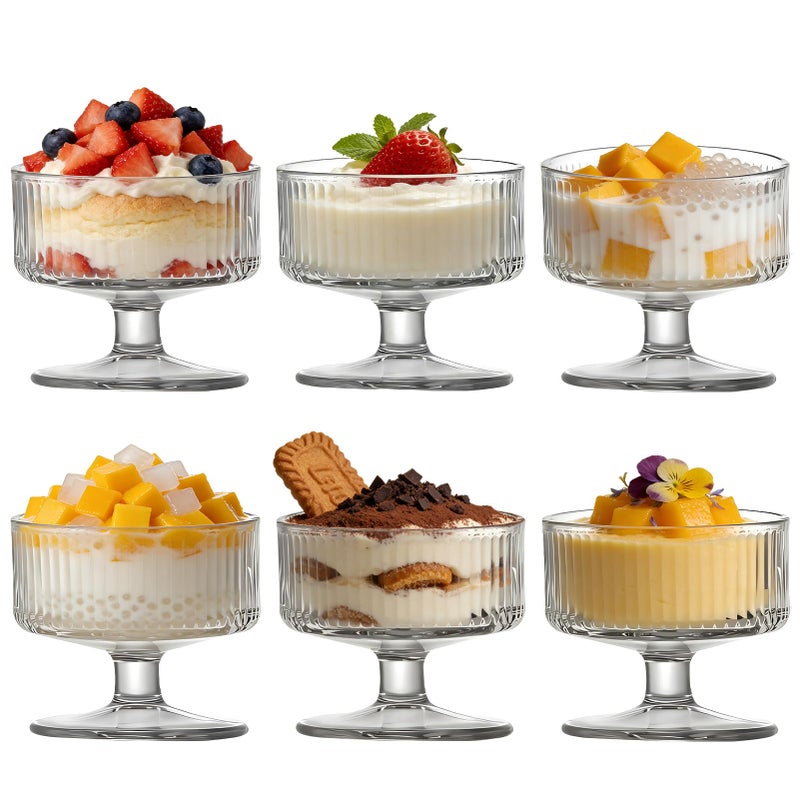 Dylvan Set of 6 Glass Dessert Bowls, 6.09oz Stylish Stemmed Bowls, Perfect for Fruit Salads, Puddings and Appetizers, Durable, Easy to Clean, Stackable Modern Design - Image 1