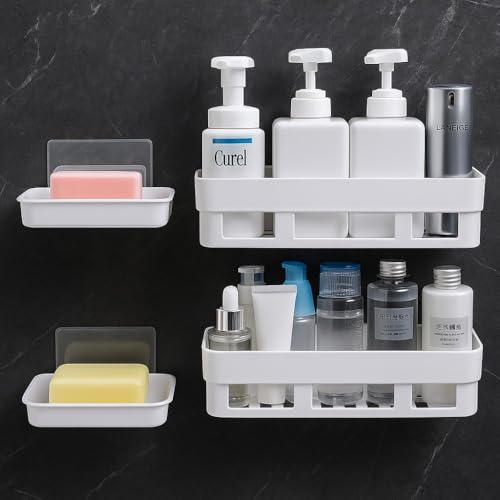 perpetual Bathroom Organiser, Self Adhesive Bathroom Shelf for Wall, Washroom Organizer, Bathroom Rack Stand Without Drilling, SOAD Dish Holder (4Shelf + 4Soap Dish) - Image 1