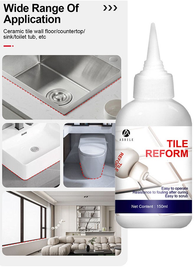 ASHILE - 150ml Tile Grout Paint Filler Tube Grout Caulk Sealant Glue Sealer for Bathroom Shower Kitchen Ceramic Tile Repair Restore and Renew Tile Joints Line Gaps Replace Grout Pen - Image 1