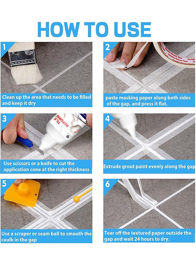 ASHILE - 150ml Tile Grout Paint Filler Tube Grout Caulk Sealant Glue Sealer for Bathroom Shower Kitchen Ceramic Tile Repair Restore and Renew Tile Joints Line Gaps Replace Grout Pen - Image 1