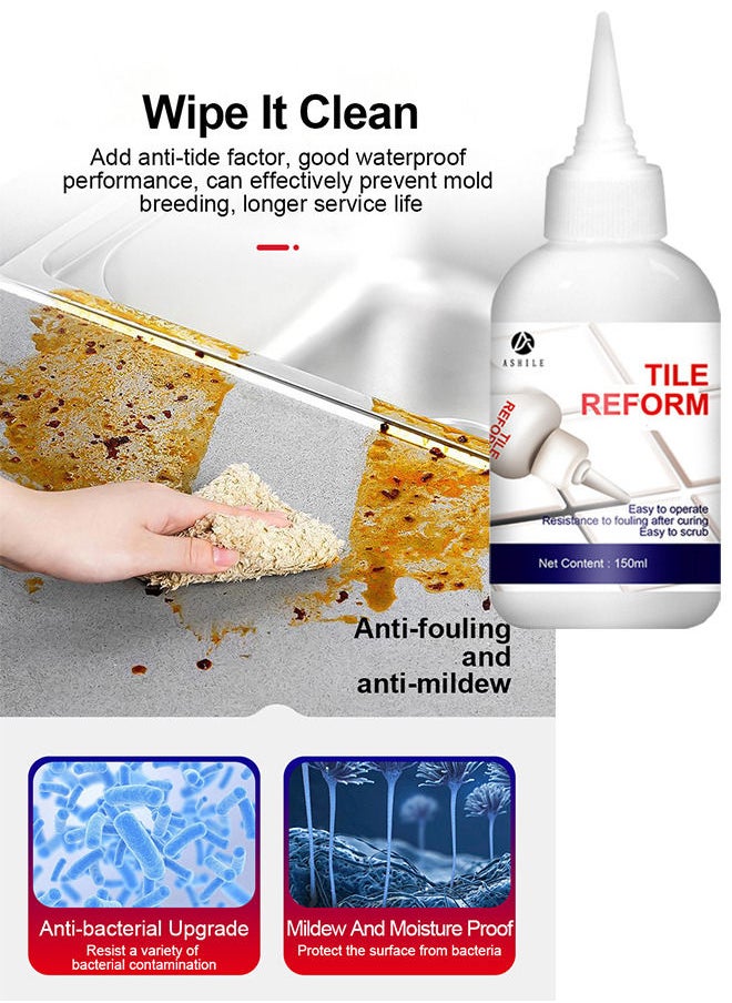 ASHILE - 150ml Tile Grout Paint Filler Tube Grout Caulk Sealant Glue Sealer for Bathroom Shower Kitchen Ceramic Tile Repair Restore and Renew Tile Joints Line Gaps Replace Grout Pen - Image 1