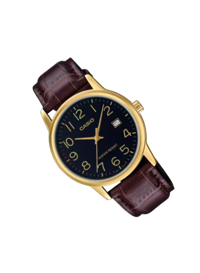 كاسيو ساعة كاسيو MTP-V002GL-1BVDF للرجال، جلد تناظري، ميناء أسود كلاسيكي، هيكل ذهبي اللون، حركة كوارتز، عرض التاريخ، مقاومة للماء، ساعة يد عملية وغير رسمية - Image 2