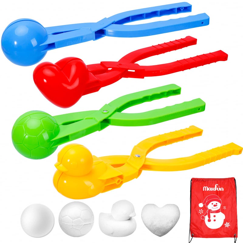 Max Fun ماكس فن 4 حزمة صانع كرات الثلج ألعاب كرات الثلج مع مقبض للأطفال في الهواء الطلق والداخل في فصل الشتاء أداة صنع كرات الثلج مع حقيبة سحب - Image 1