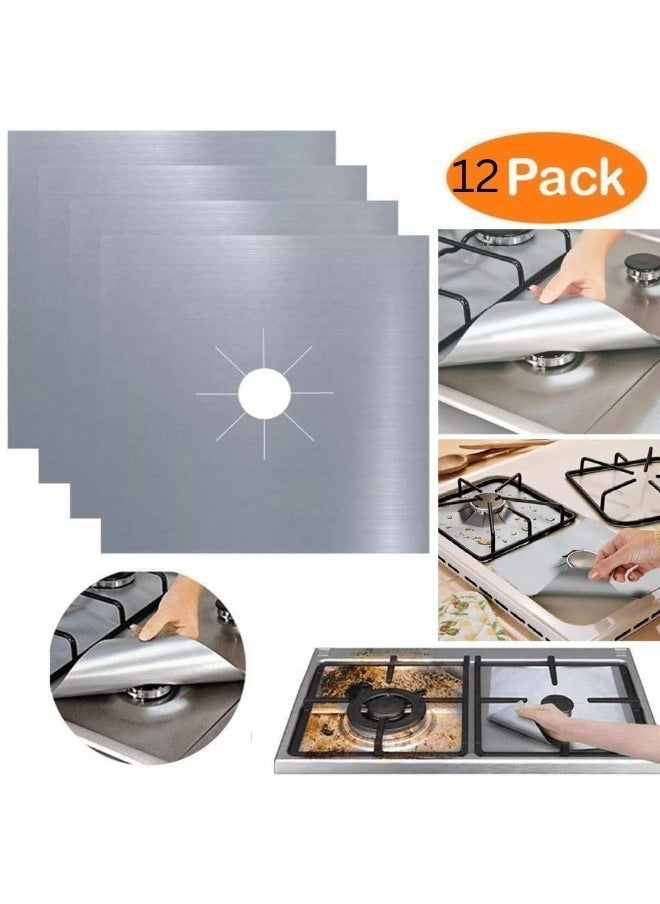 Generic Set of 12 Reusable Aluminum Foil Gas Stove Burner Cover Protector Liner Clean Mat Pad  - Image 1