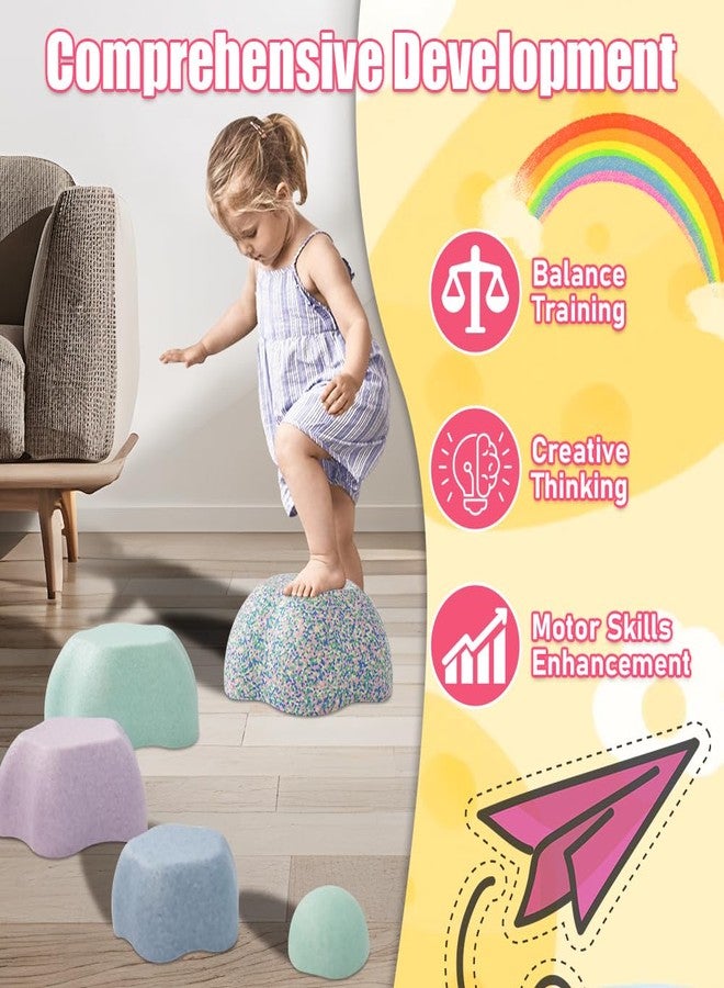 ANLIK Toddler Stepping Stones, Stimulate Children's Creativity and Imagination, Improve Their Balance and Motor Skills, Flower-Shaped Stepping Stones, 5-piece Set （Blue） - Image 2