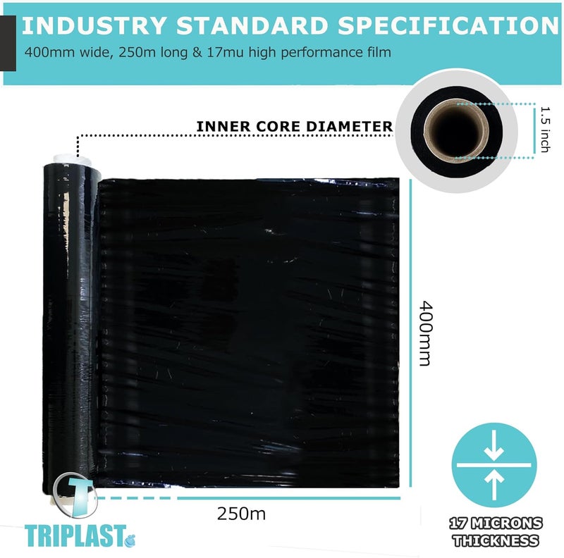 Triplast 400 mm x 250 m Industrial Shrink Wrap | Black | Pack of 2 | Pallet Stretch Film - Image 2