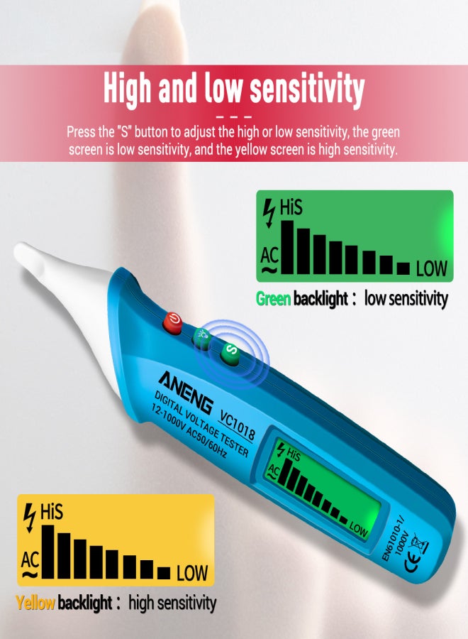 ANENG ANENG VC1018 Non-contact LCD Digital Voltage Tester 12V-1000V Multifunctional Pen Tester AC/DC Voltage Detector Electric Continuity Battery Test Pencil with Sound Light Alarm - Image 2