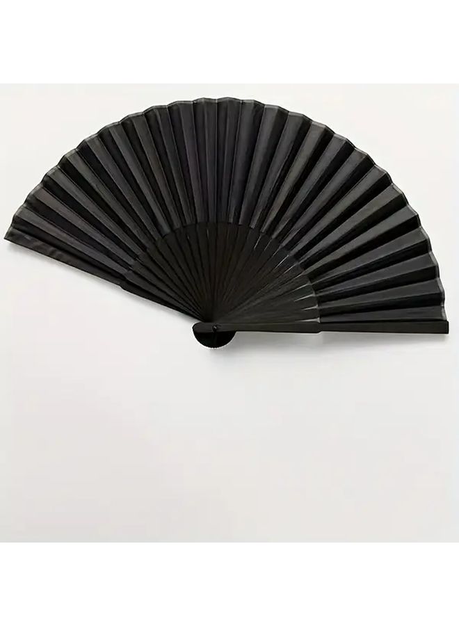 Black Chinese Bamboo Folding Fan Portable Green Leaf Design Summer Cooling - Image 2