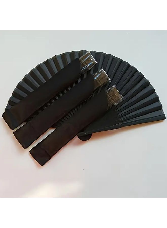 Black Chinese Bamboo Folding Fan Portable Green Leaf Design Summer Cooling - Image 4
