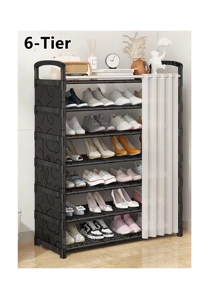Kutis 6-Tiers Shoe Rack Assembly Shoe Rack Storage Organizer Steel Pipe/Plastic Black 80x26x116 Centimeter - Image 1