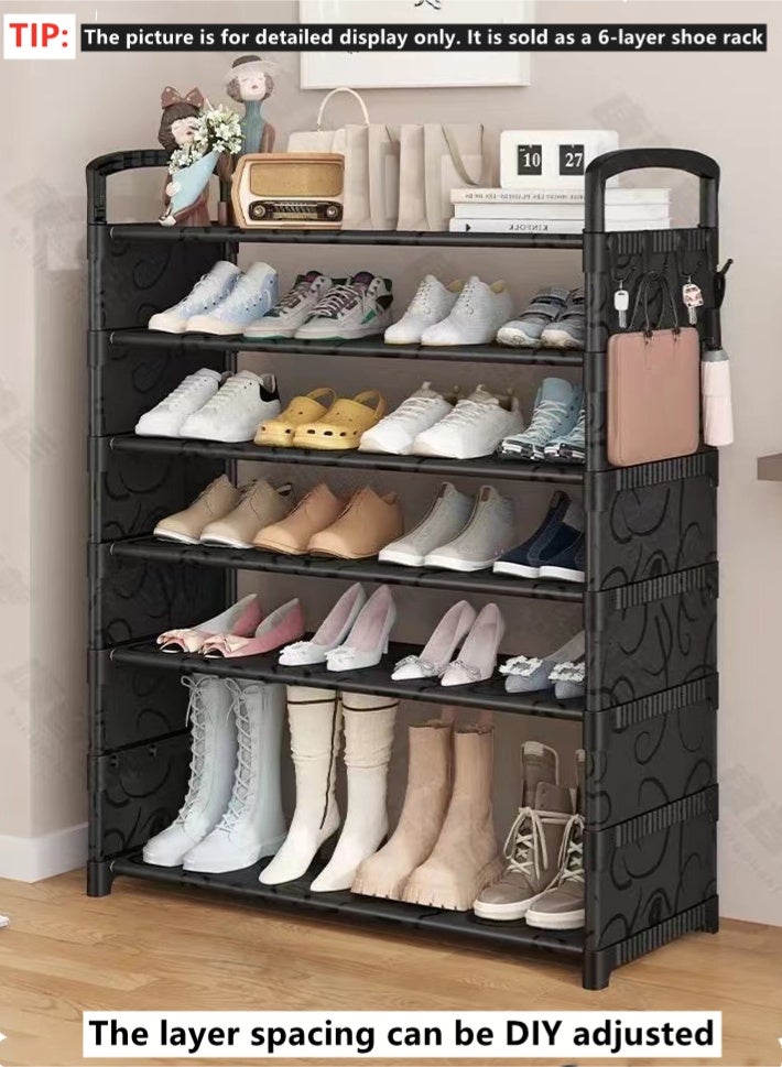 كوتيس مجموعة رفوف أحذية بستة طبقات، منظم تخزين، أنبوب فولاذي/بلاستيك أسود، 80×26×116 سم - Image 2