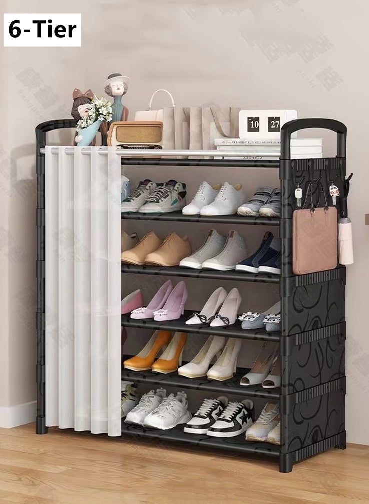 كوتيس مجموعة رفوف أحذية بستة طبقات، منظم تخزين، أنبوب فولاذي/بلاستيك أسود، 80×26×116 سم - Image 1