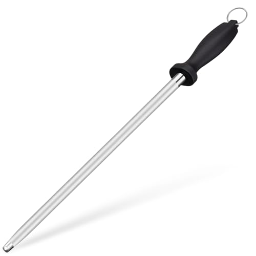 Maclia Kitchen Knife Sharpener Rod-12 Inches Professional Carbon Steel Knife Sharpening Honing Rod with Hanging Holes for Household, Chef, Hunting Sporting and Pocketknives, 17" Overall - Image 1