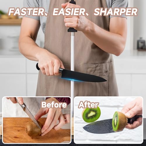 Maclia Kitchen Knife Sharpener Rod-12 Inches Professional Carbon Steel Knife Sharpening Honing Rod with Hanging Holes for Household, Chef, Hunting Sporting and Pocketknives, 17" Overall - Image 5
