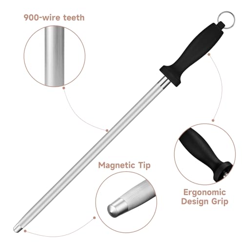 Maclia Kitchen Knife Sharpener Rod-12 Inches Professional Carbon Steel Knife Sharpening Honing Rod with Hanging Holes for Household, Chef, Hunting Sporting and Pocketknives, 17" Overall - Image 3