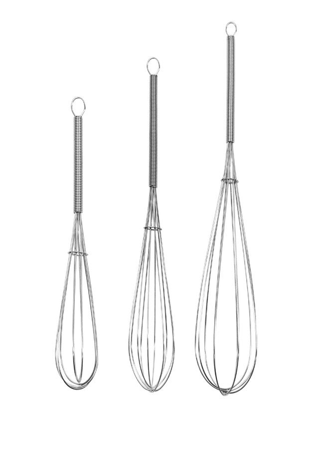 Digead Mini Wire Whisk, 3 Pack - 8, 10 & 12 Inch Small Whisk for Cooking - Ergonomic Spiral Handle, 304 Stainless Steel - Lightweight Mixing Tool for Whisking, Beating & Mixing Sauces - Silver - Image 1