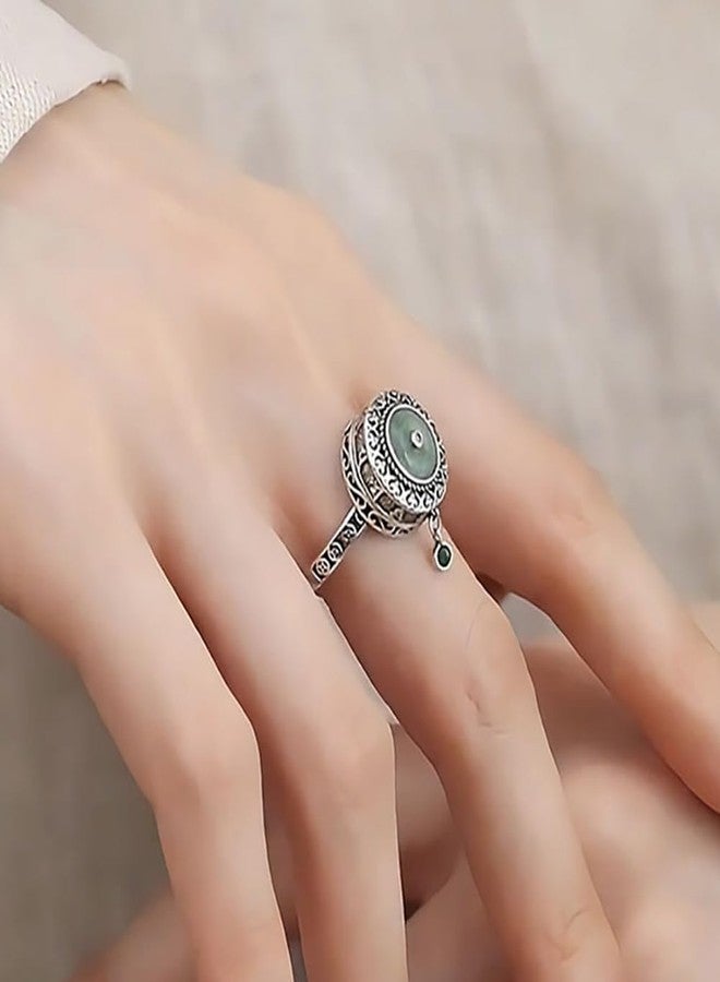 OIDIMS خاتم دوار بتصميم عتيق من Ping an Buckle للنساء، خاتم فريد من نوعه من اليشم بتصميم دوار، خاتم دوار مرصع بكريستال الزركونيا المكعب، خاتم مفتوح قابل للتعديل، خاتم مفتوح الأصابع، خاتم لتخفيف القلق والتوتر، مجوهرات للحماية، هدية للعائلة والأصدقاء - Image 4