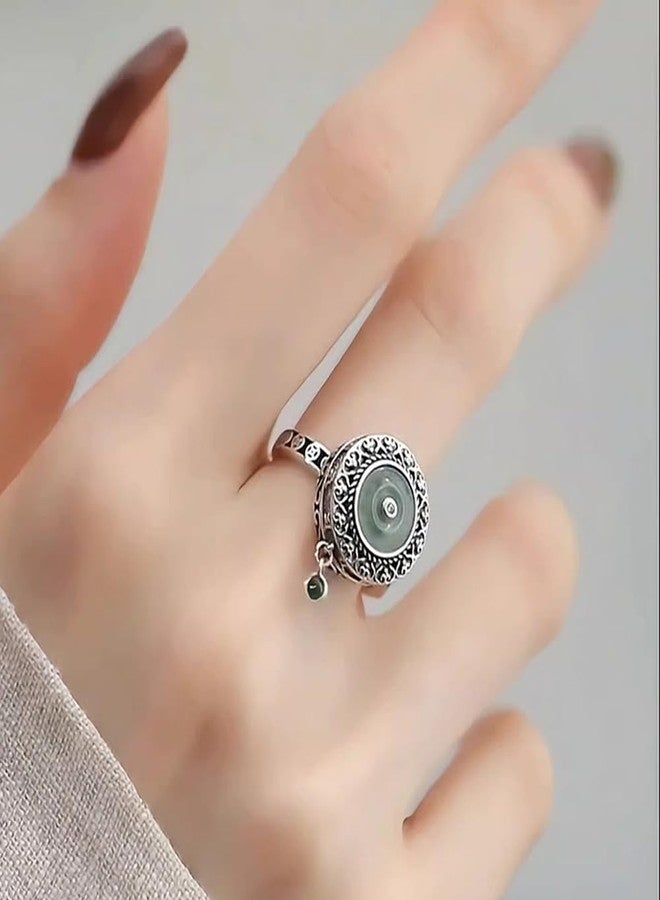 OIDIMS خاتم دوار بتصميم عتيق من Ping an Buckle للنساء، خاتم فريد من نوعه من اليشم بتصميم دوار، خاتم دوار مرصع بكريستال الزركونيا المكعب، خاتم مفتوح قابل للتعديل، خاتم مفتوح الأصابع، خاتم لتخفيف القلق والتوتر، مجوهرات للحماية، هدية للعائلة والأصدقاء - Image 2