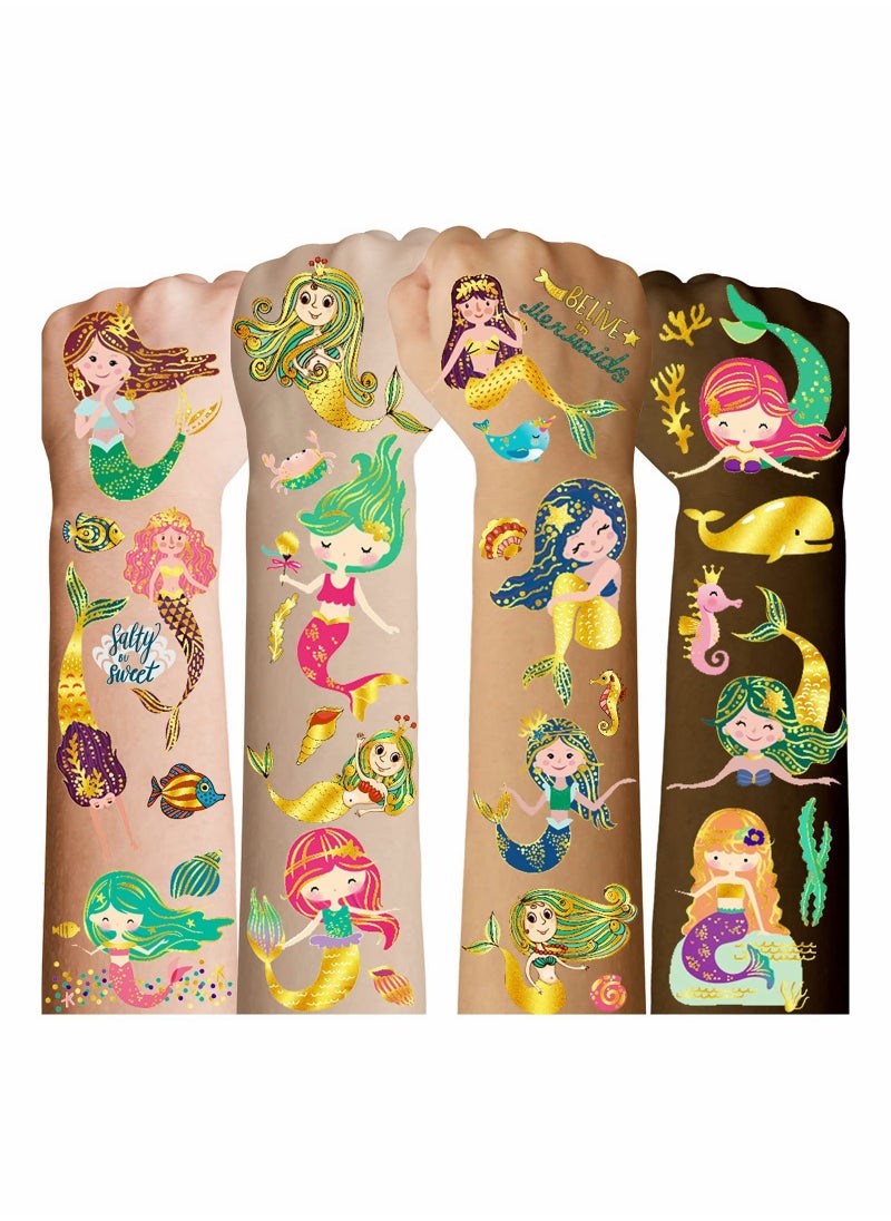 SYOSI - Mermaid Party Favors for Kids Temporary Tattoos for Girls, Metallic Glitter Mermaid Birthday Party Decorations Supplies Favors, Fake Mermaid Tattoo Stickers for Toddlers - Image 1