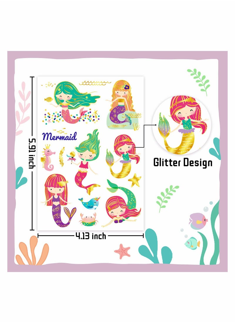 SYOSI - Mermaid Party Favors for Kids Temporary Tattoos for Girls, Metallic Glitter Mermaid Birthday Party Decorations Supplies Favors, Fake Mermaid Tattoo Stickers for Toddlers - Image 1